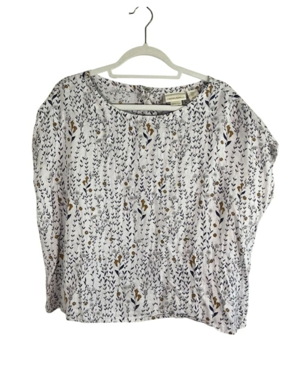 Colorful Floral Linen Top M Boho Indie Folk Hippie Earthy Granola Chic Artsy